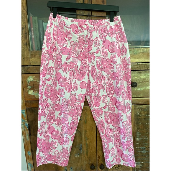 Lilly Pulitzer Pants - Lilly Pulitzer Pink and White Capri Owl Pants